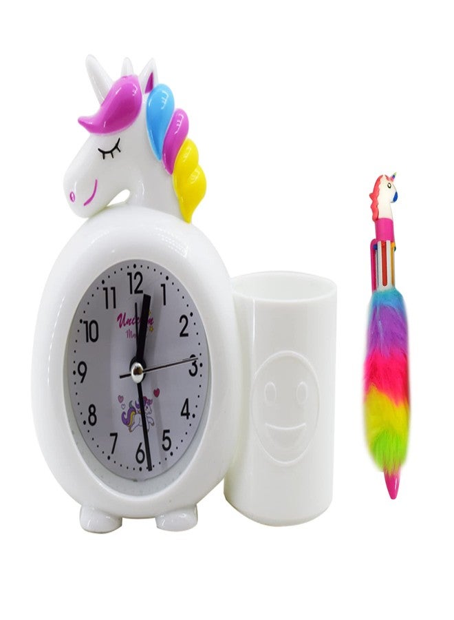Asera Combo of Unicorn Theme Alarm Clock with Pen Stand and a Feather Pen.. - Image 1